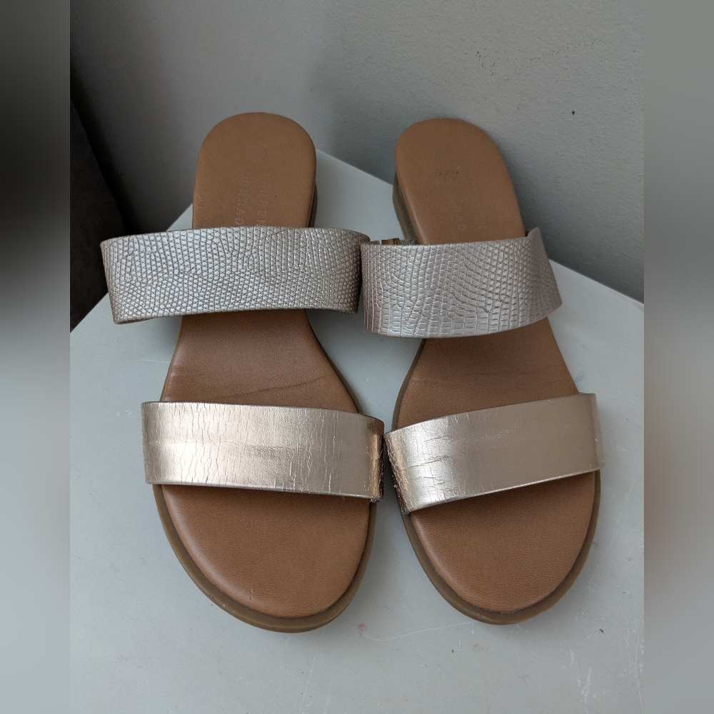 LC Lauren Conrad Metallic Rose Gold Double Strap Slide Sandals